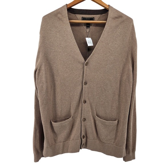 Jos A Bank Reserve Brown Cotton Silk Button Front Cardigan Sweater XL